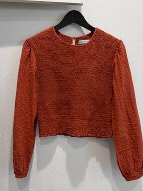 Urban Outfitters Smocked Puff Sleeve Rust Red Orange Blouse Size Medium